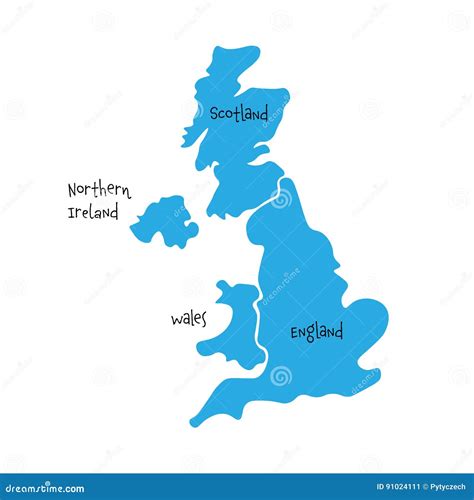 United Kingdom, Aka UK, of Great Britain and Northern Ireland Hand-drawn Blank Map. Divided To ...