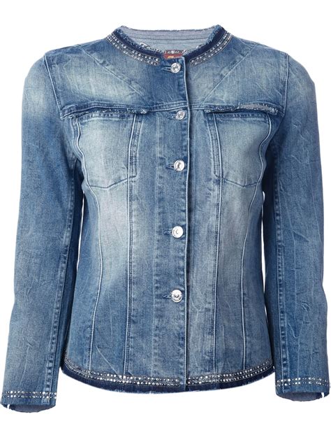 Lyst For All Mankind Studded Collarless Denim Jacket In Blue