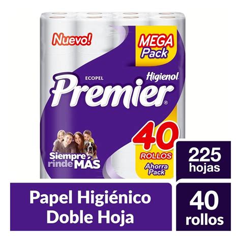 Papel higiénico Premier 40 rollos de 225 hojas dobles c u Walmart