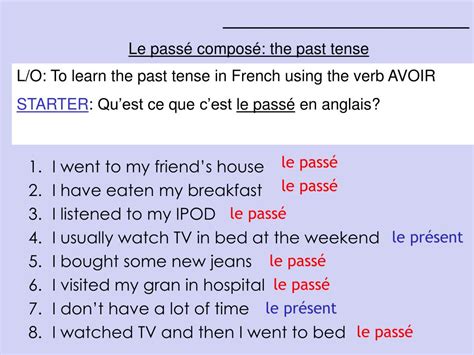 Ppt Le Passé Composé The Past Tense Powerpoint Presentation Id