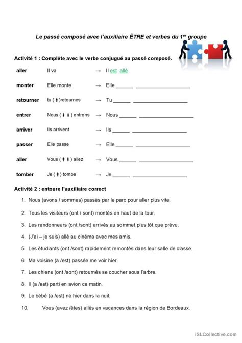 Passé Composé Avec Auxiliaire Être U Français Fle Fiches Pedagogiques Pdf And Doc