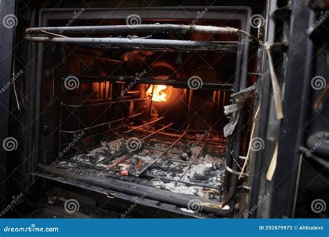 The Inside Of A Broken Oven With Detached Heating Elements Stock Image