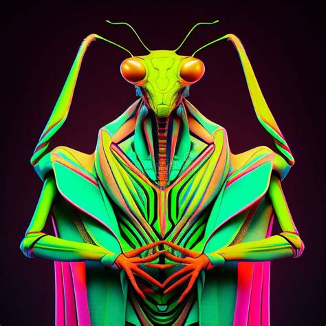 Realistic Lifelike Praying Mantis In Fluorescent Electric Highlighters