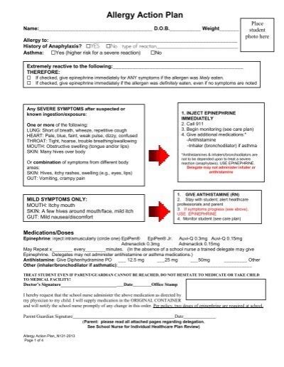 Food Allergy Action Plan Freehold Township Schools