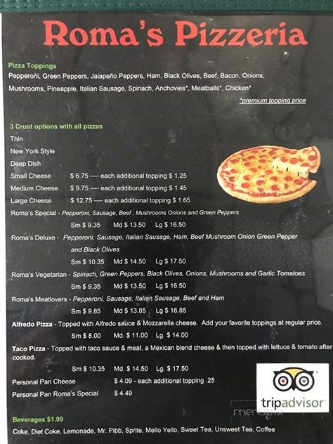 Online Menu Of Roma S Pizza Hayesville NC