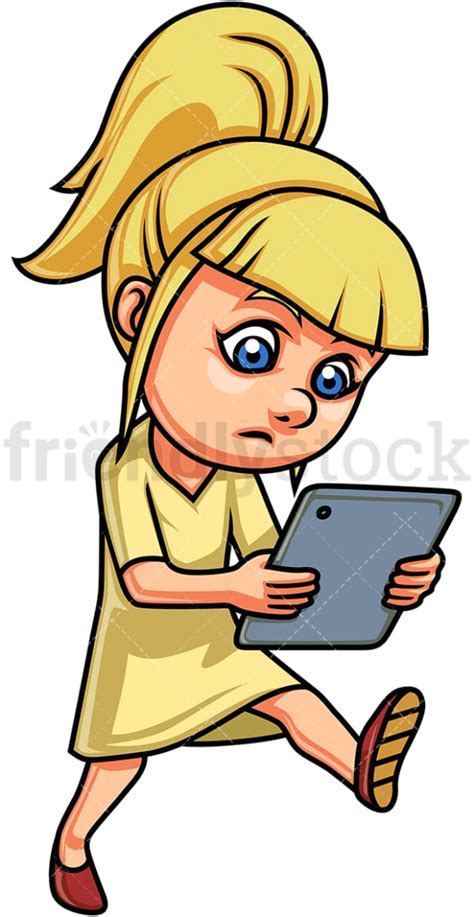 Distracted Girl Using Tablet Cartoon Clipart Vector Friendlystock