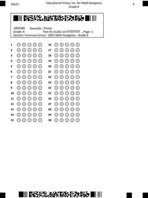 Math Kangaroo Answer Card Math Kangaroo Usa