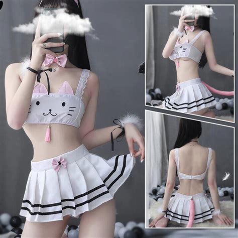 Sexy Cat Cosplay Costume Lingerie Set Anime Girls Swimwear Lolita Bra