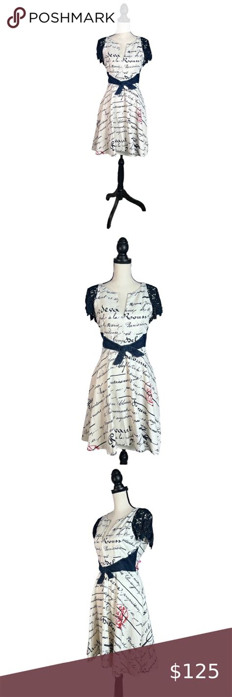 RARE Eva Franco X Anthropologie Calligraphy Dress Lace Sleeve Fit Flare