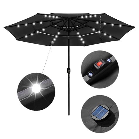 Yescom Ft Tier Patio Umbrella With Solar Powered Led Crank Tilt