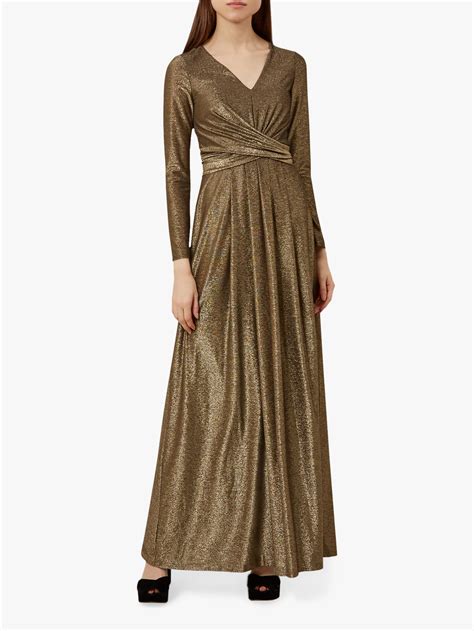 Women Hobbs Charlize Maxi Dress Gold V Neck Long Sleeve 23359140 Twuohzf Twuohzf £4317