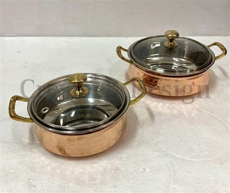 Steel Copper Hammered Serving Dish With Glass Lid At Rs 700 Piece