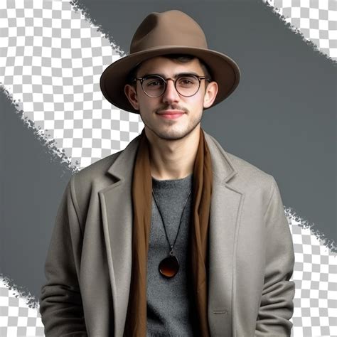 Premium Psd A Man Wearing A Hat And Scarf Stands In Front Of A Black