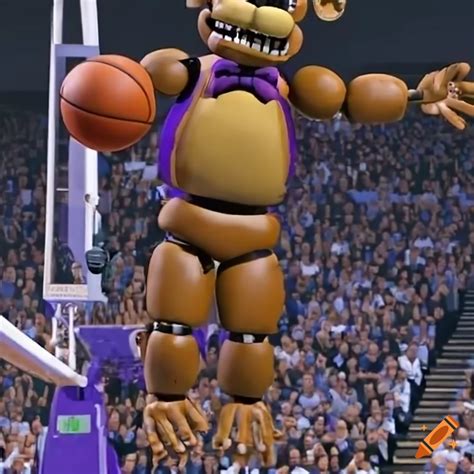 Freddy Fazbear Performing A Basketball Slam Dunk On Craiyon