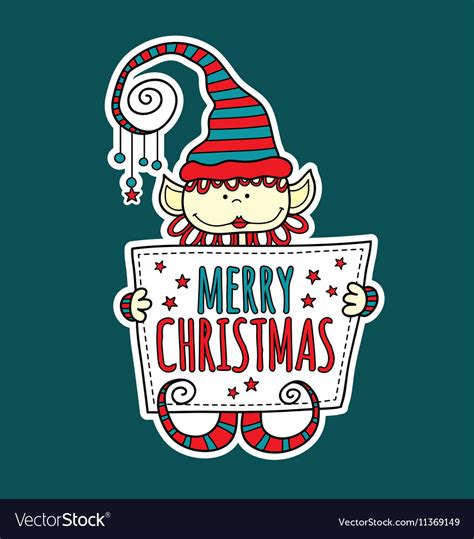 Merry Christmas Elf Holding Sign Royalty Free Vector Image