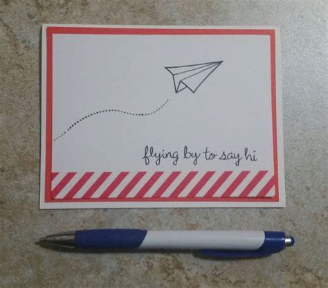 Flying By To Say Hi Paper Airplane Greeting Card Red White Blue