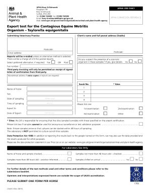 Fillable Online Ahvla Defra Gov Export Test For The Contagious Equine