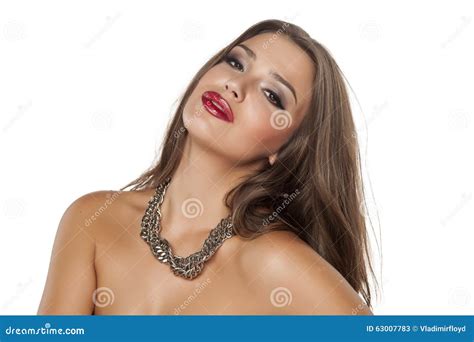 Necklace On Her Neck Stock Image Image Of Lipgloss Care