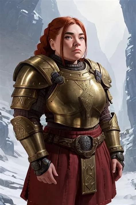 Serious Female Dwarf Paladin In Heavy Full Plate Arm Openart