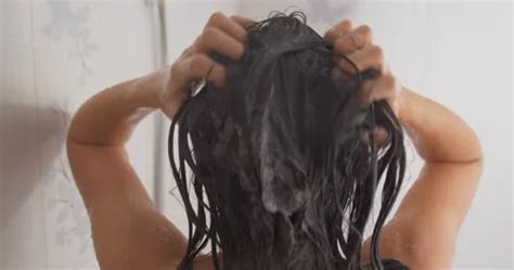 Naked Woman With Long Hair Takes A Showe Stock Video Pond