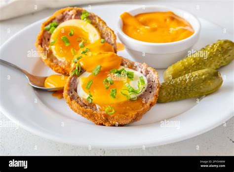 Portion Of Scotch Egg Stock Photo Alamy