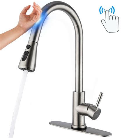 Brushed Nickel Touch On Kitchen Faucet Pull Down Sprayer With Deck