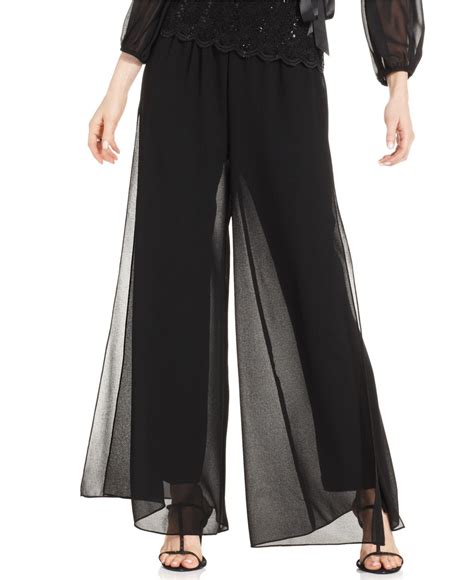 Alex Evenings Wide Leg Chiffon Pants In Black Lyst