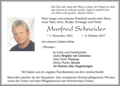 Traueranzeigen Von Manfred Schneider Augsburger Allgemeine Zeitung