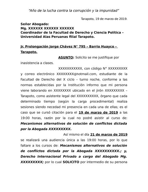 Modelo De Carta De Justificacion De Inasistencia A Clases Compartir