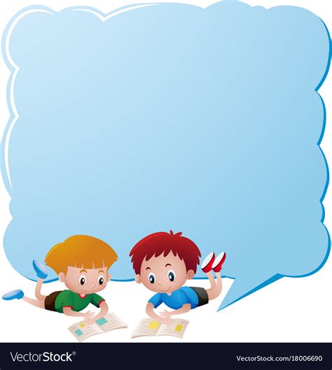 Border template with two boys reading books Vector Image