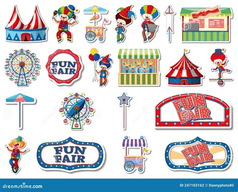 Sticker Set Of Amusement Park And Fun Fair Objects Stock Vector