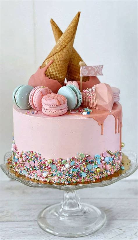 Cute Cake Ideas For Any Celebration Pink Cake With Macarons Ice