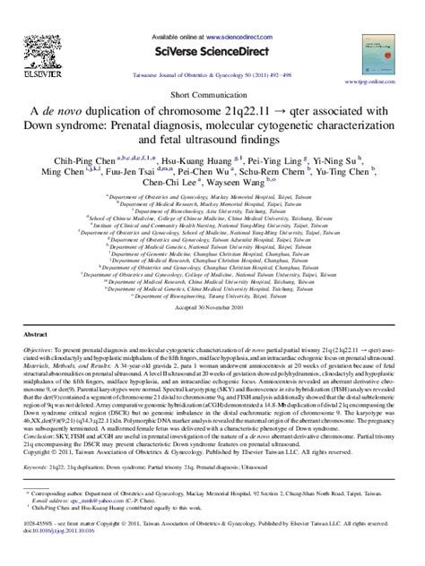 Pdf A De Novo Duplication Of Chromosome 21q2211 → Qter Associated With Down Syndrome