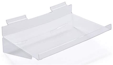 Slatwall Acrylic Shelving With Lip Angled Shelf With Base Support