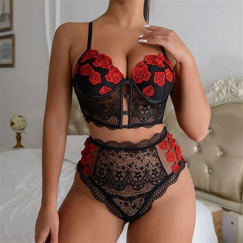 Aukuu Set Corsage Bh Set Unterwäsche Sexy Frauen Spitze Stickerei