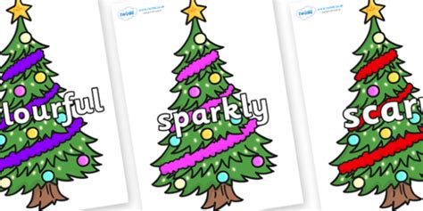 Free Wow Word Christmas Tree Adjective Posters