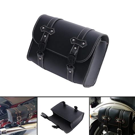 Universal Black Leather Motorcycle Barrel Saddle Bag For Harley Softail