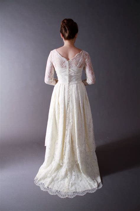 Vintage 1960s Wedding Dress Ivory Lace Wedding Dress With Sheer