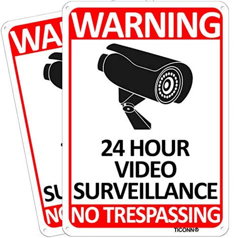 Ticonn 2 Pack 24 Hour Video Surveillance Sign No Trespassing Aluminum Warning Sign 10x7