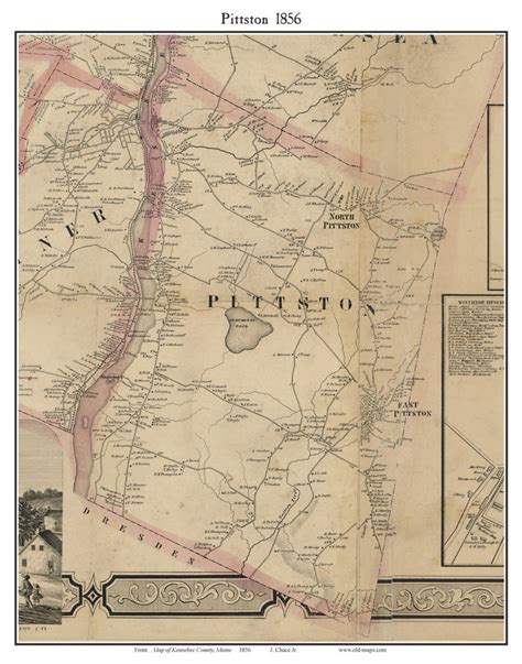 Pittston 1856 Old Town Map With Homeowner Names Maine Reprint Genealogy Kennebec County Me Tm Etsy