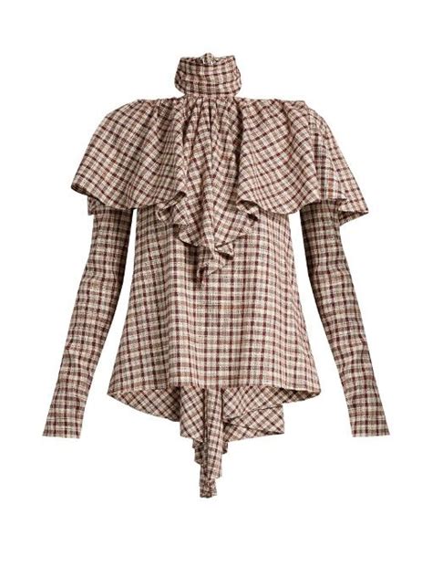 Rosie Assoulin Tie Neck Ruffled Gingham Top In Multi Modesens