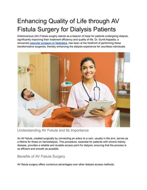 Enhancing Quality Of Life Through Av Fistula Surgery For Dialysis