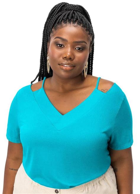 Blusa Feminina Plus Size Decote V Verde Secret Glam