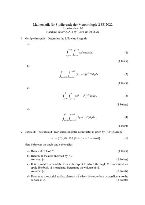 Ex 10 22 Übung ohne Lösung Mathematik f ur Studierende der