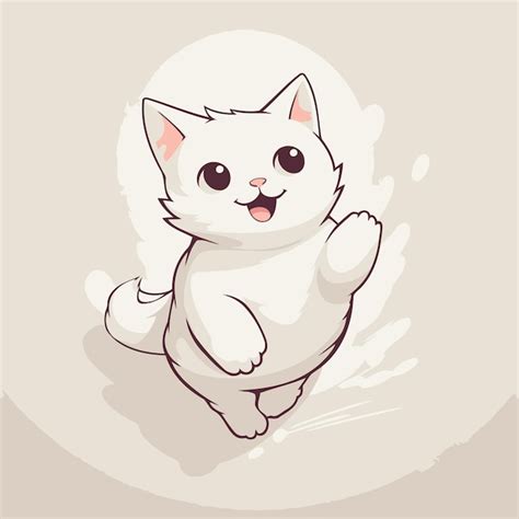 Premium Vector Cute Cartoon White Cat Sitting On The Floor Vector Illustration