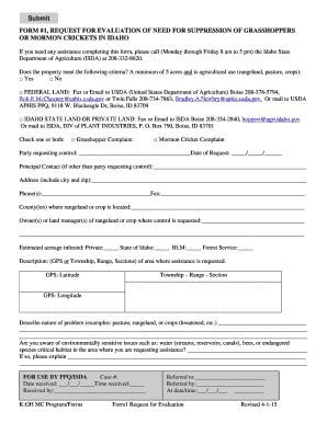 Fillable Online Agri Idaho FORM 1 REQUEST FOR EVALUATION OF NEED FOR