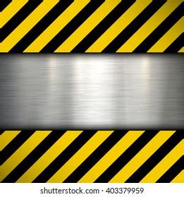 Metal Plate On Warning Stripes Background Stock Vector Royalty Free