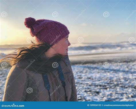 Woman In Gray Full Zip Jacket On Snowy Field Picture Image