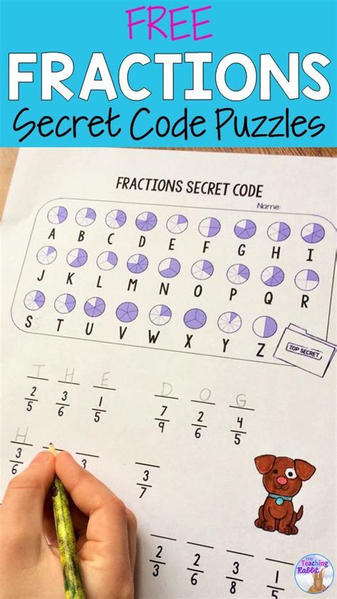 FREE Fractions Secret Code Math Worksheets Homeschool Math Math