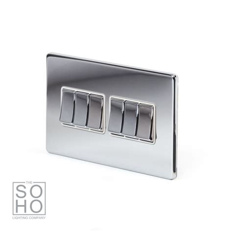 Polished Chrome 10a 6 Gang 2 Way Switch With White Insert The Soho